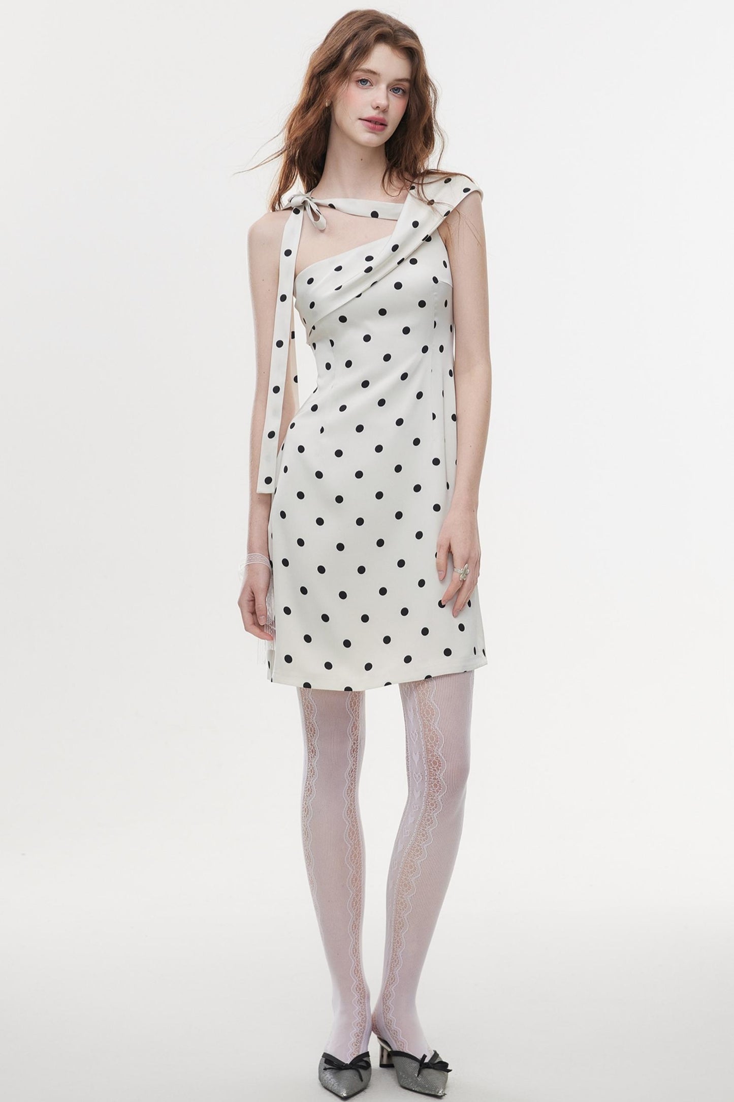 Summer Polka Dot Satin Halter Dress