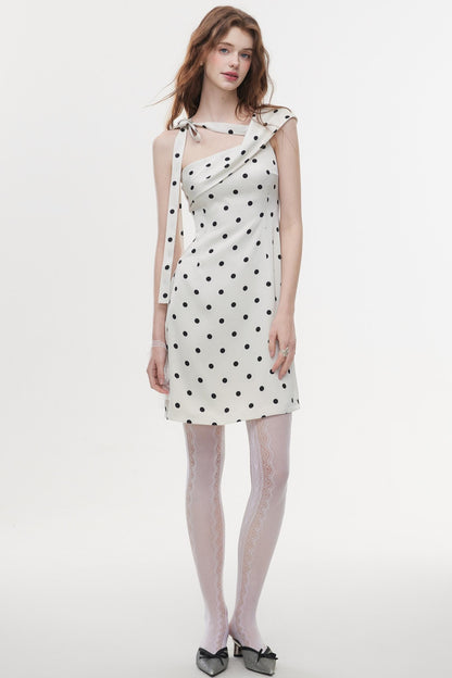 Summer Polka Dot Satin Halter Dress