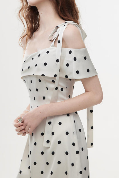 Summer Polka Dot Satin Halter Dress