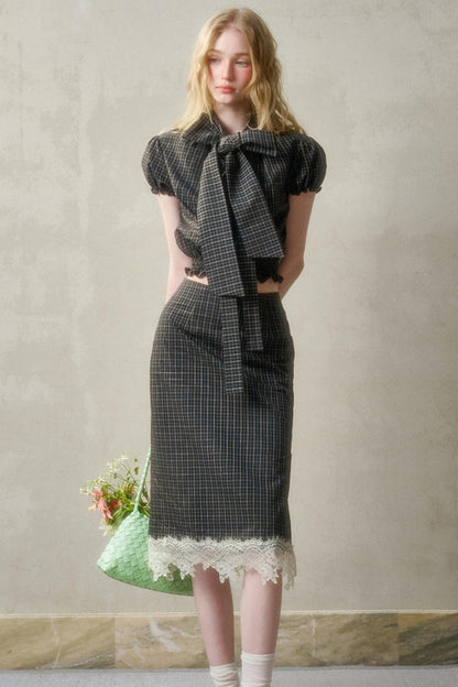 Cotton Galaxy Gray plaid Skirt Set-Up