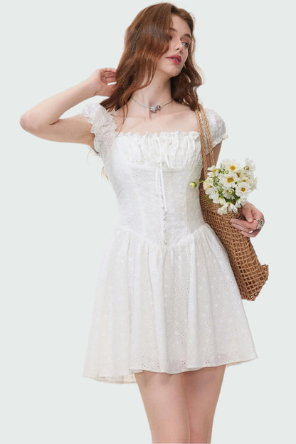 French Square Neck Mini Dress