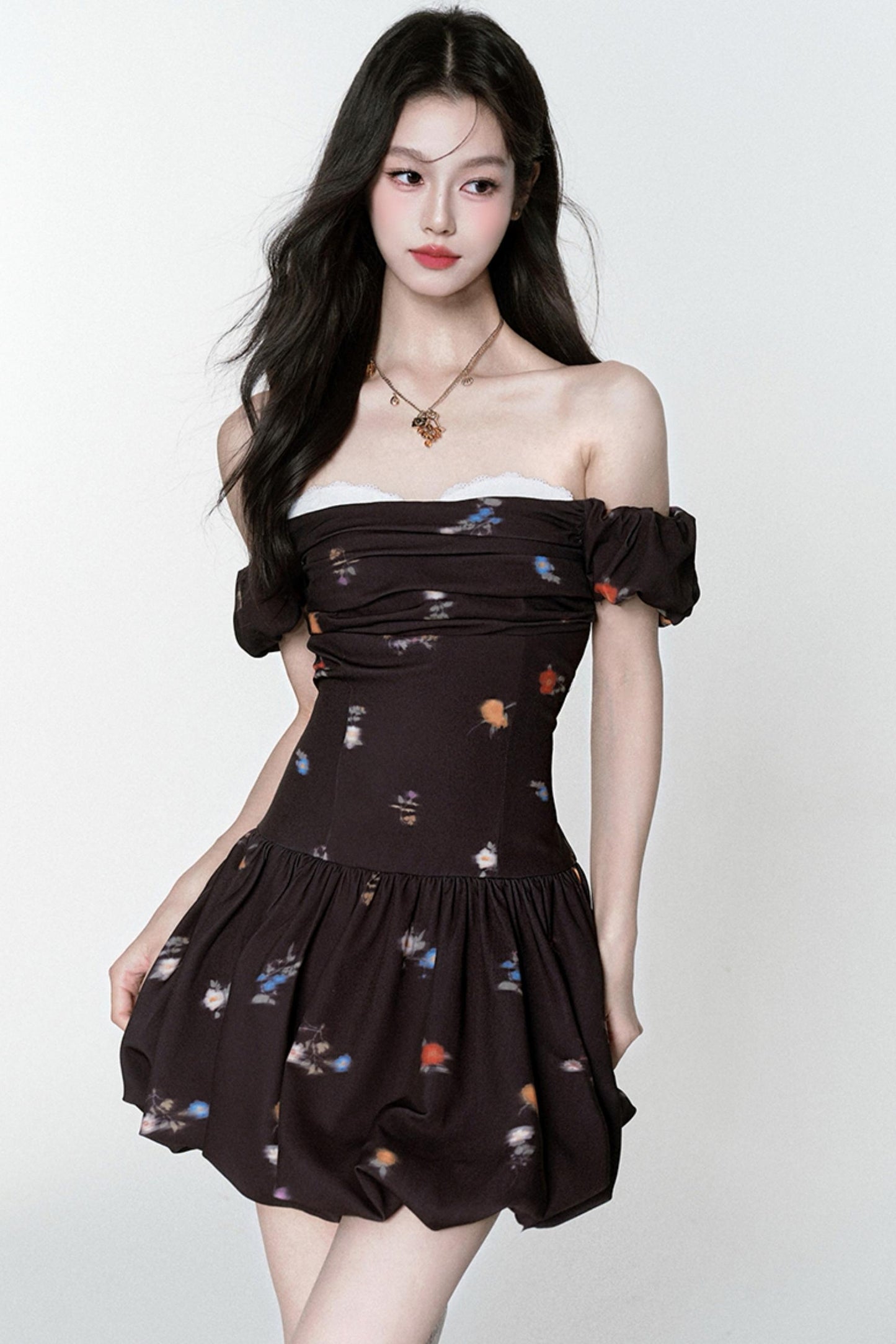 Inked Rose One-Shoulder Floral Dress