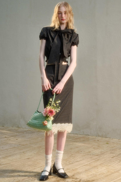 Cotton Galaxy Gray plaid Skirt Set-Up