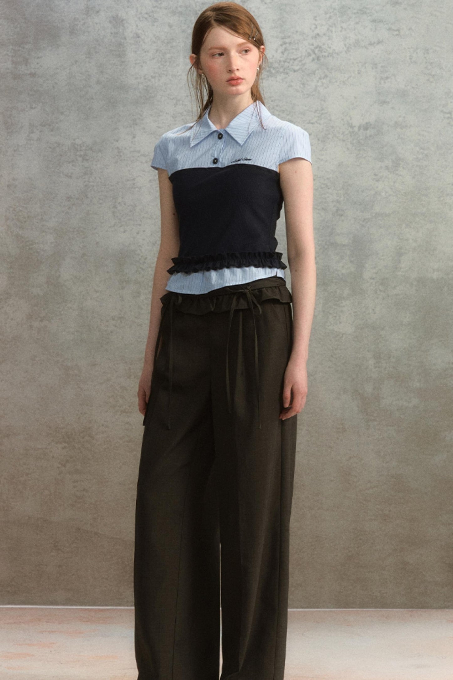 Blue Stripe Short Sleeve Blouse