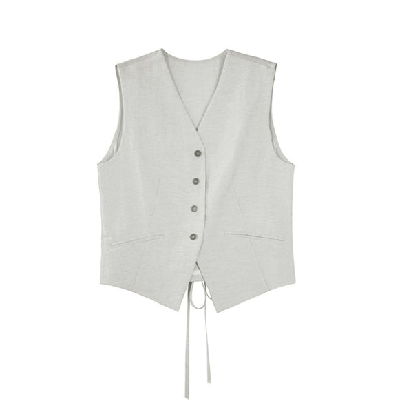 Pleated V-Neck Vest & Wide-Leg Trousers Set-Up