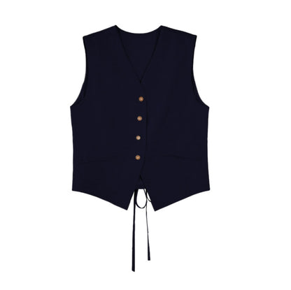 Pleated V-Neck Vest & Wide-Leg Trousers Set-Up