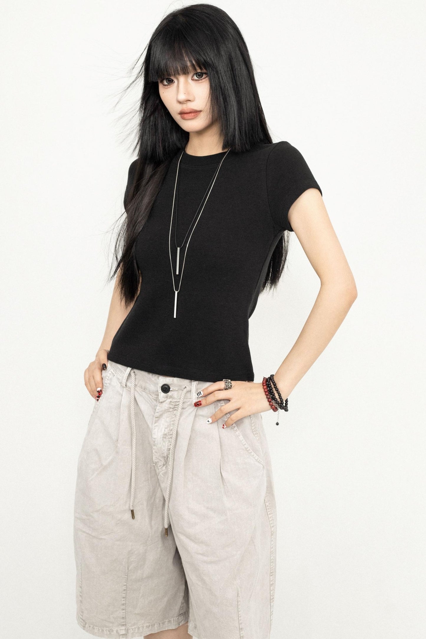 Retro Square Shoulder Slim Fit Tee