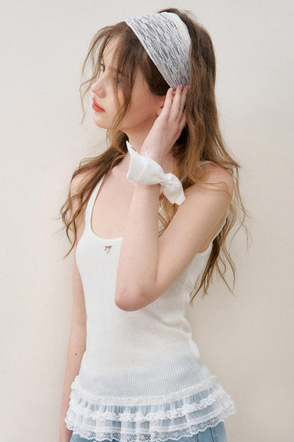 Lace Patchwork Knit Suspenders