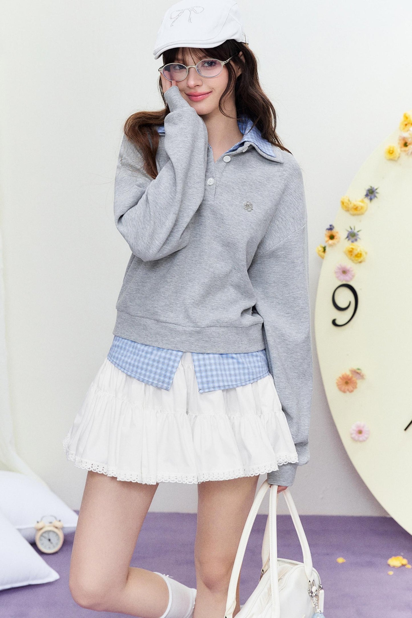 Mixed Check Polo Sweater