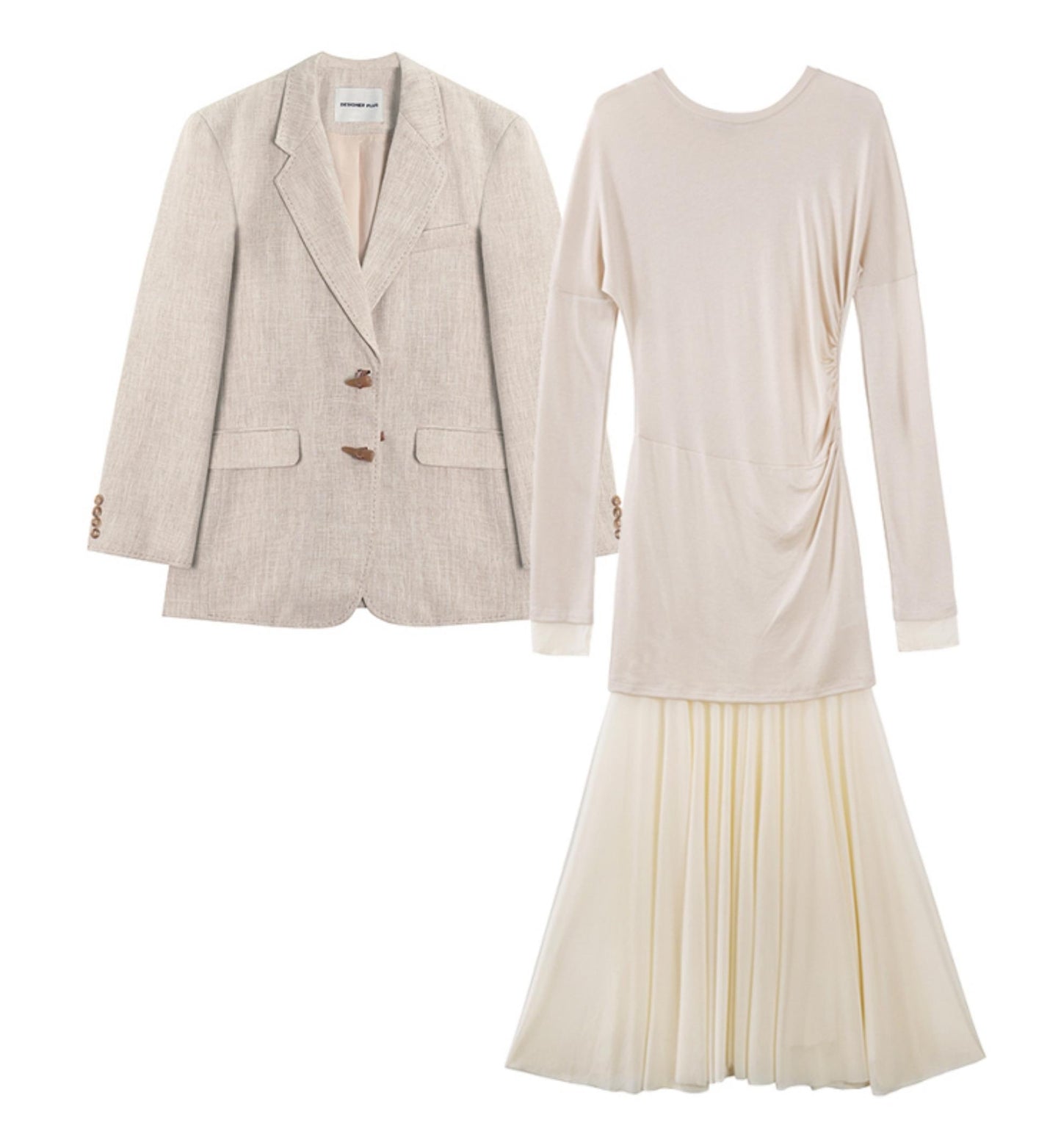 Linen Tulle Long Sleeve Dress Set-Up