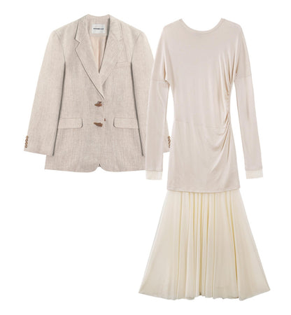 Linen Tulle Long Sleeve Dress Set-Up