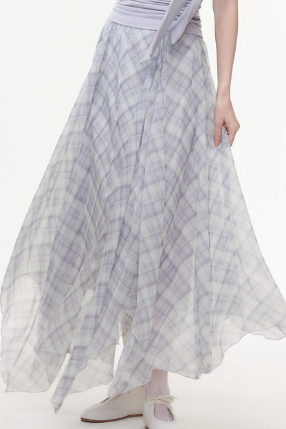 Irregular Plaid Chiffon Bustier Skirt