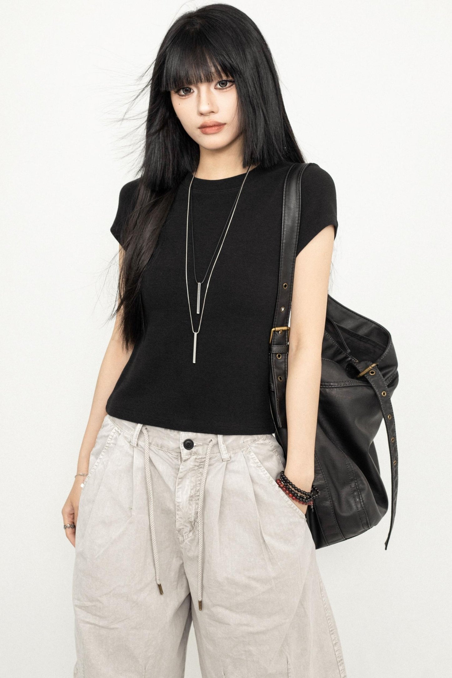 Retro Square Shoulder Slim Fit Tee