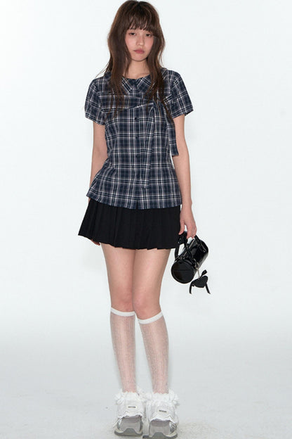 Sweet Cotton Plaid Skirt Set-Up