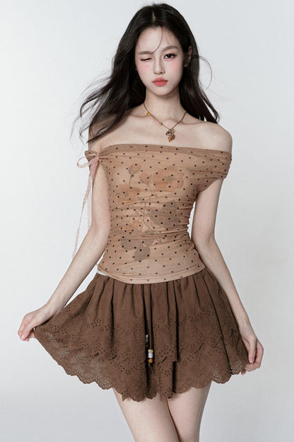 Rose Mist Polka Dot One-Shoulder Top