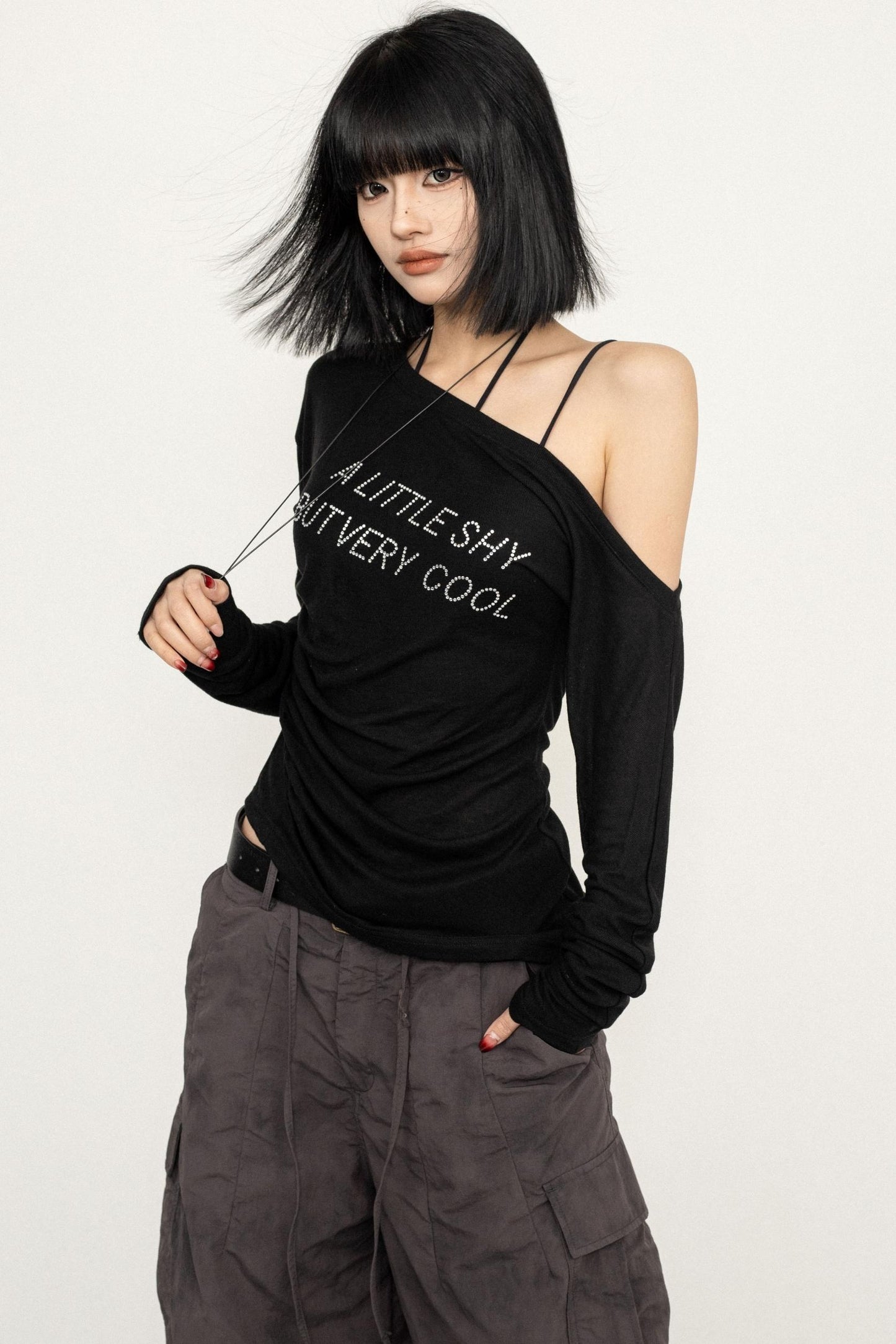 Slim Fit Black Off-Shoulder Blouse