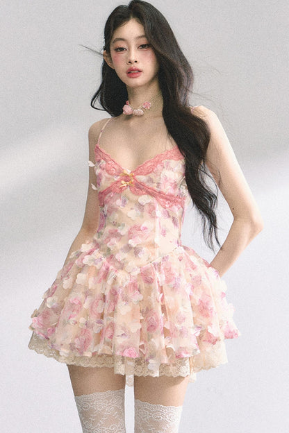 Apricot Lace Halter Dress