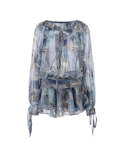 Rhythmic Ruffles Denim Drawstring Shirt Dress