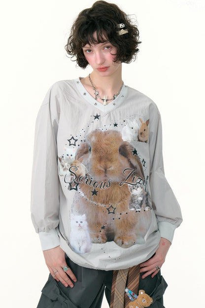 Rabbit Print V-Neck Top