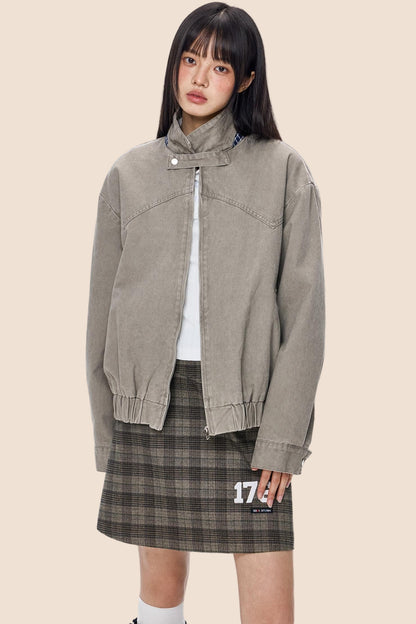 Vintage Zippered Basic Fall Jacket