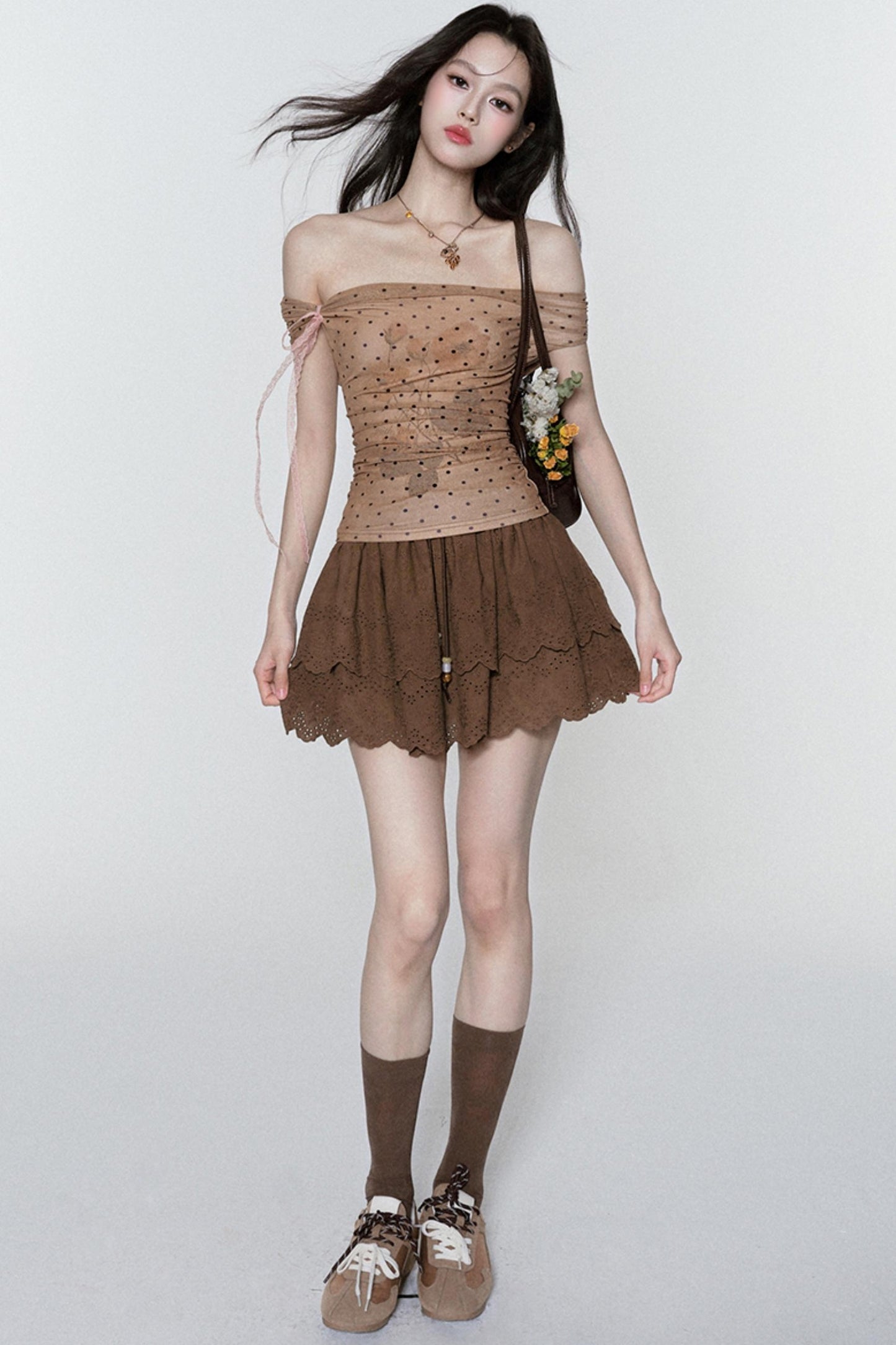 Rose Mist Polka Dot One-Shoulder Top