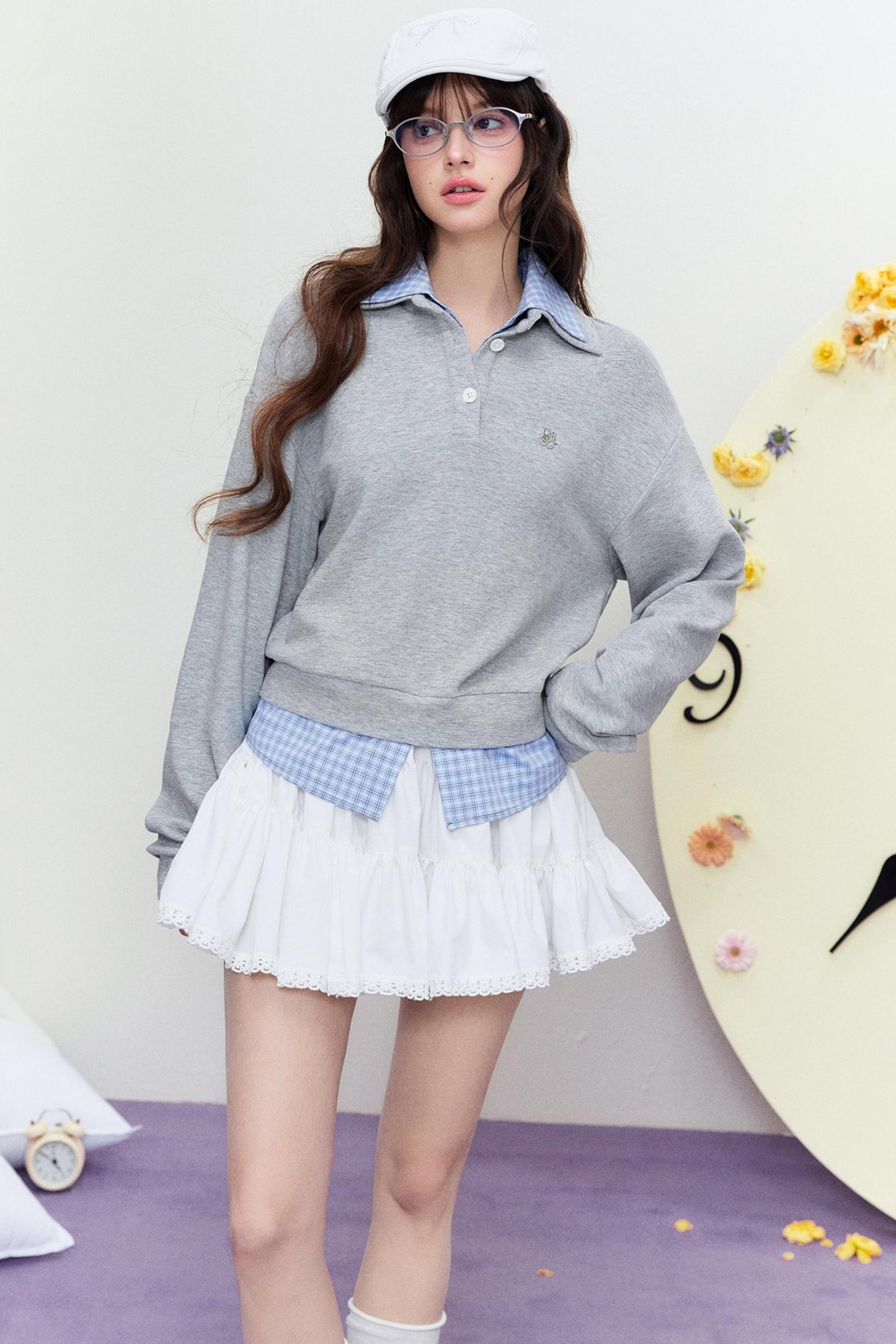 Mixed Check Polo Sweater