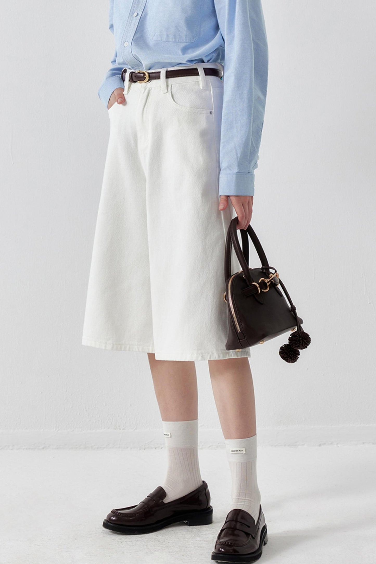 Washed Denim Wide-Leg Crop Pants