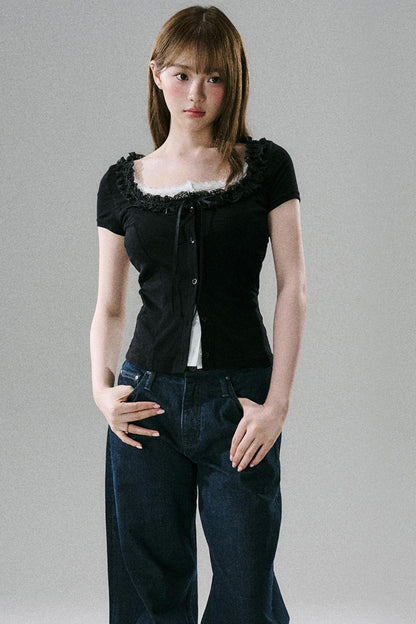 Fake Two-Piece Lace Slim Top