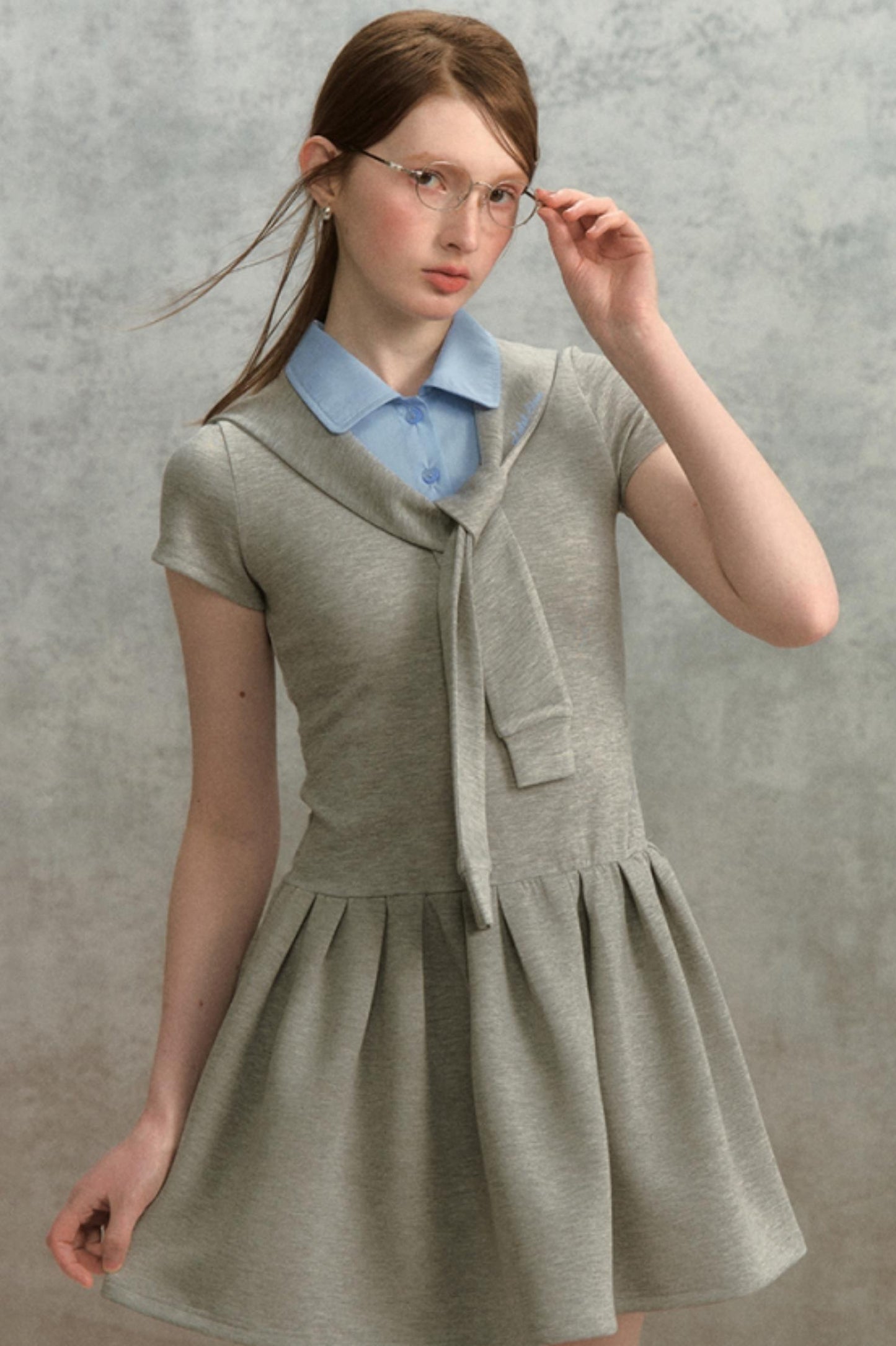 Embroidered Navy Knit Dress