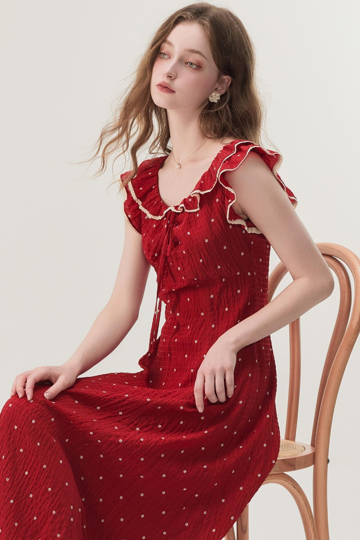 Red Floral Check Dress