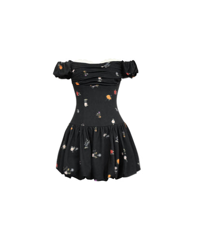 Inked Rose One-Shoulder Floral Dress