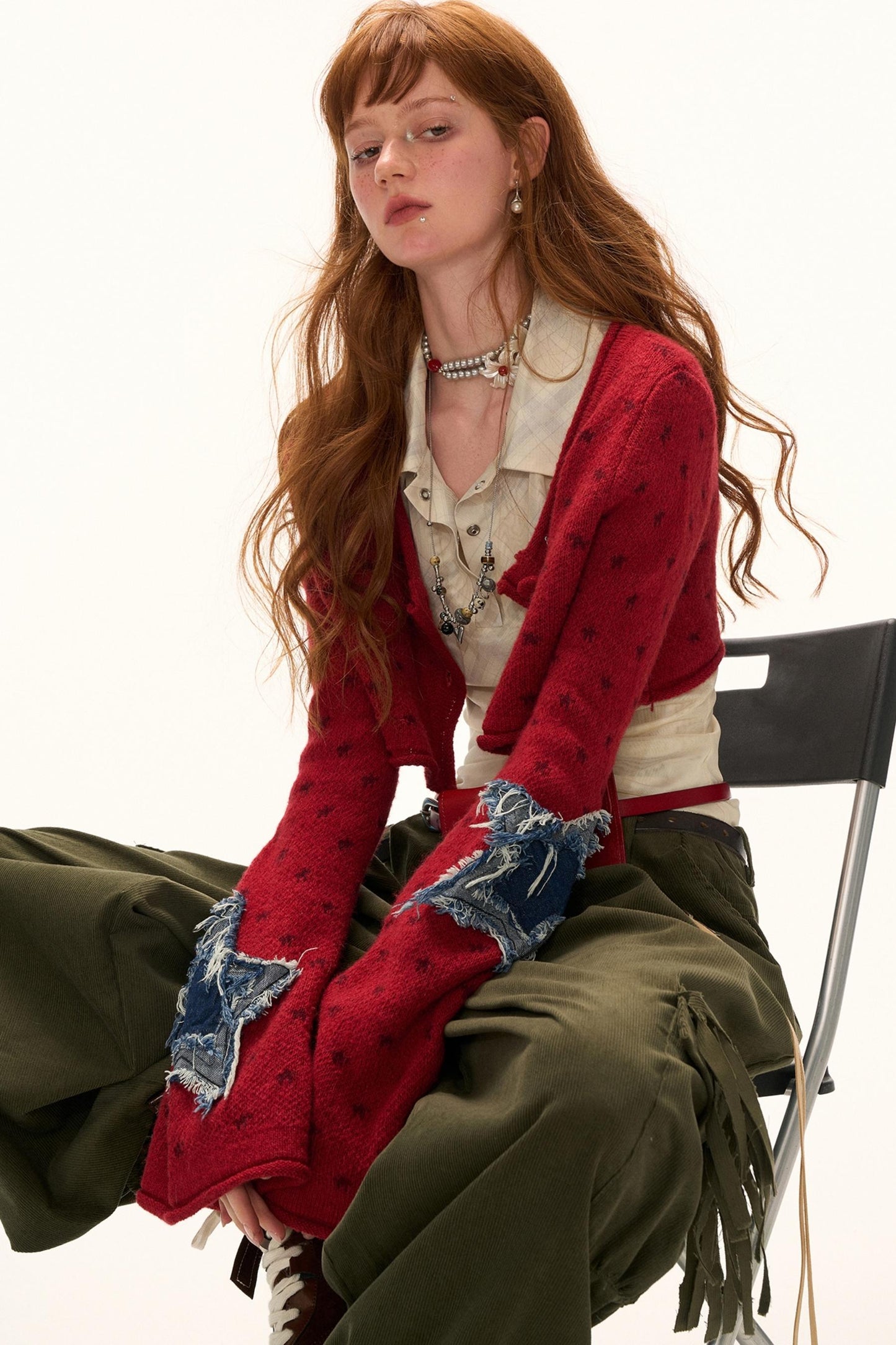 Star Patch Cropped Sweater Jacket