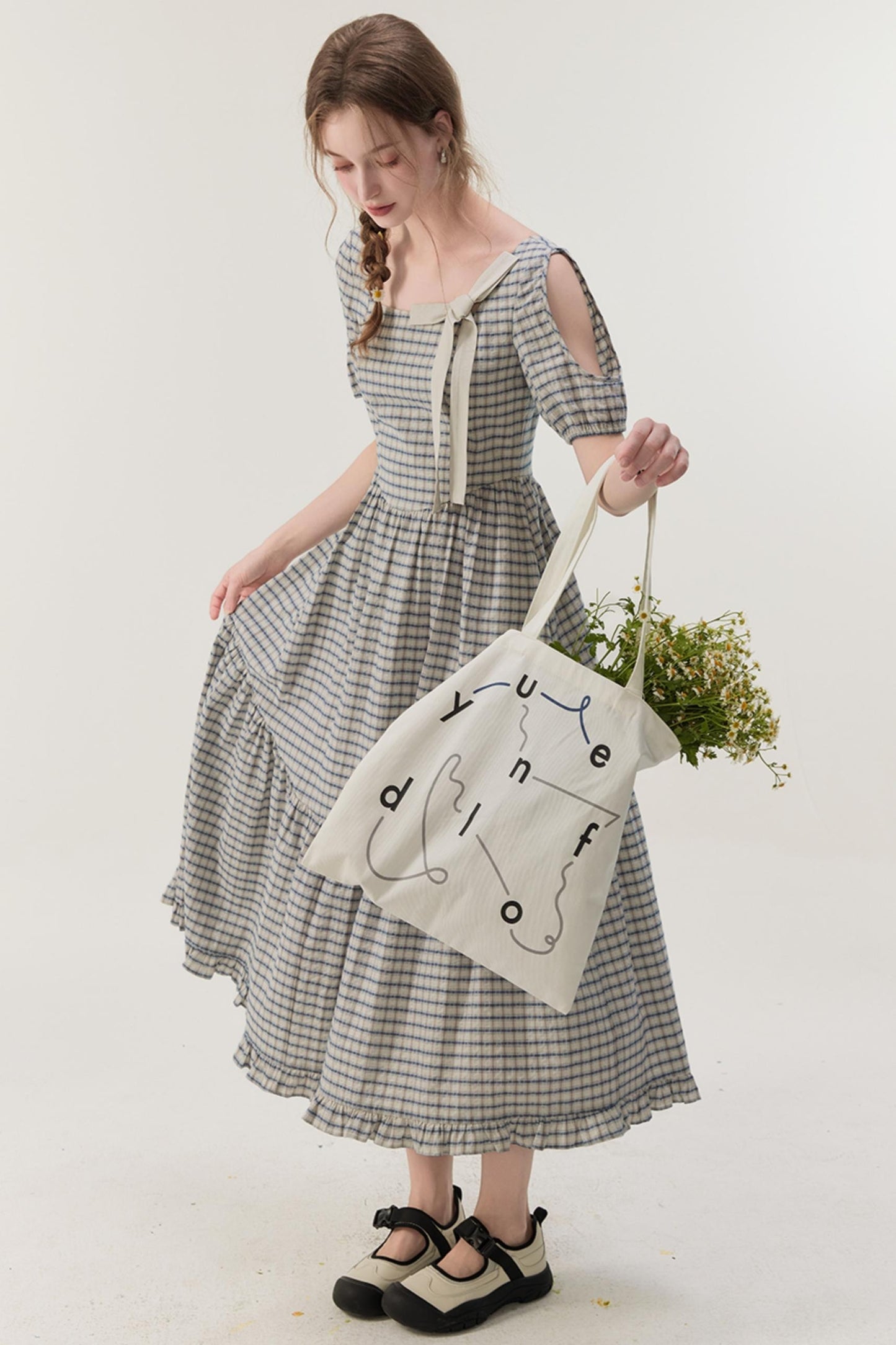 Gray Plaid A-Line Dress