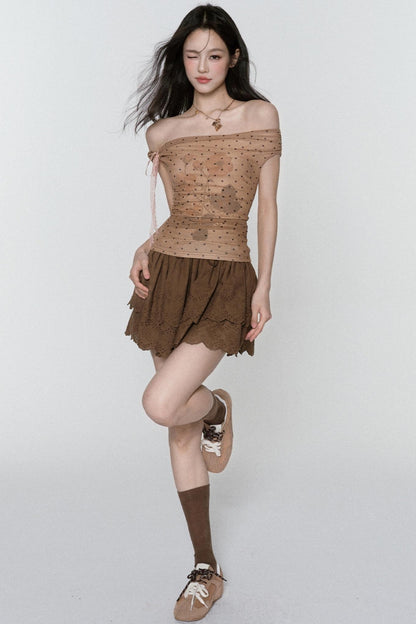 Rose Mist Polka Dot One-Shoulder Top