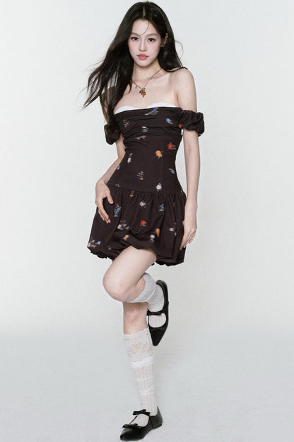 Inked Rose One-Shoulder Floral Dress