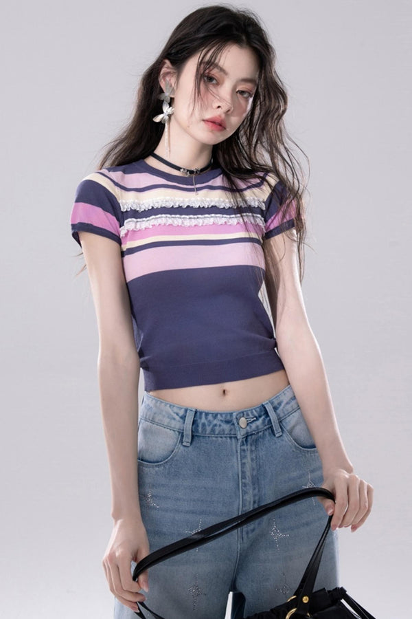 Purple Stripe Knit Top