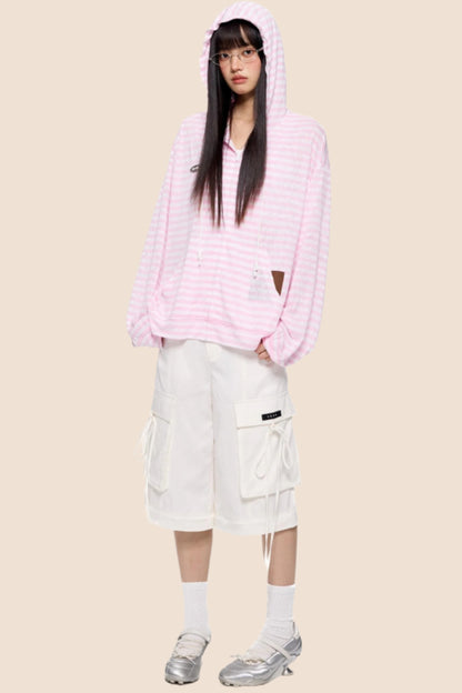 Pink Striped Summer Coverall Jacket