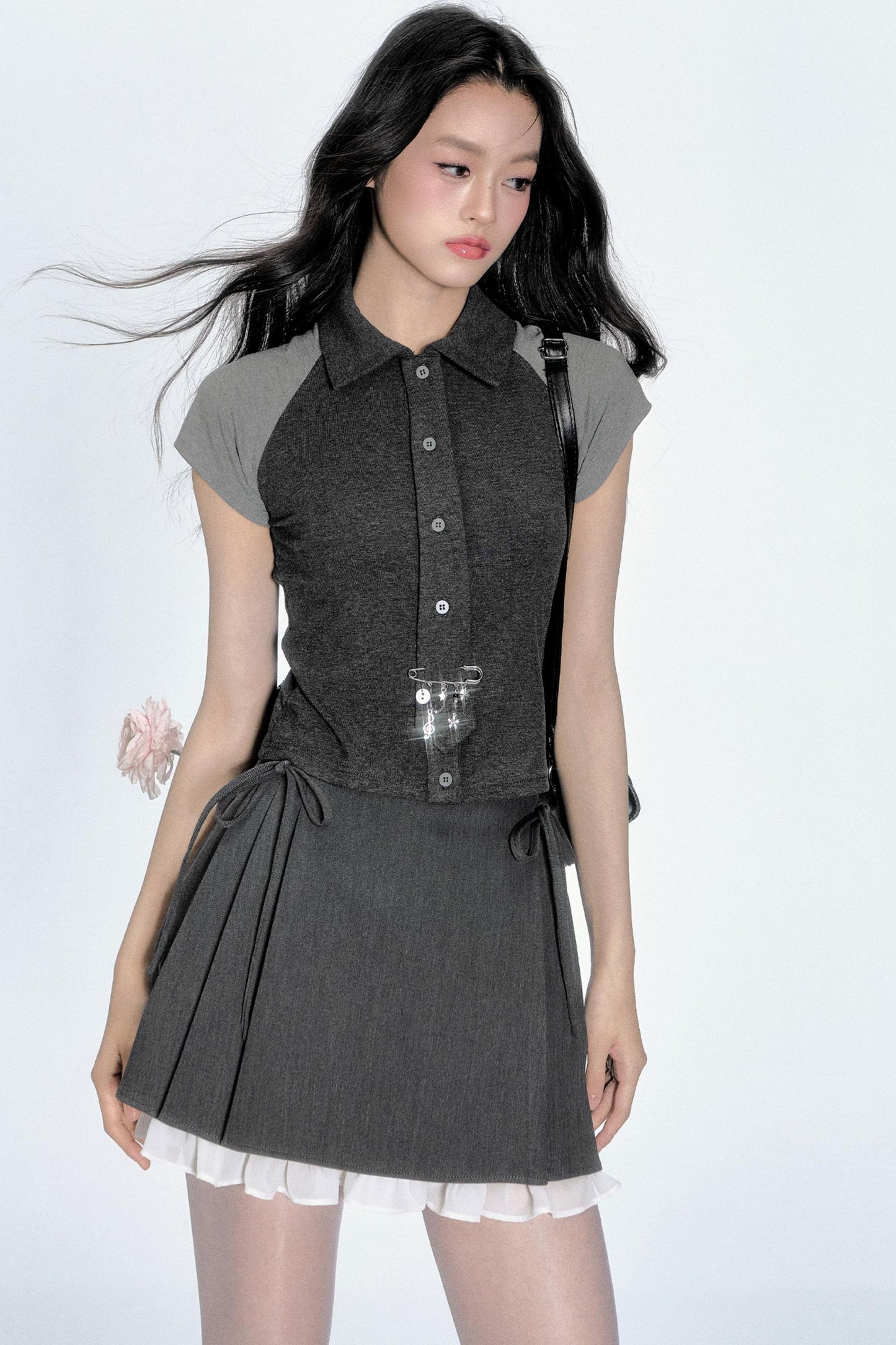 Color Clash Tie-Front Top & Skirt Set-Up