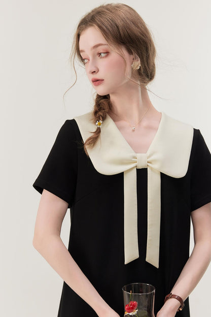 Retro Color Block Doll Collar Dress