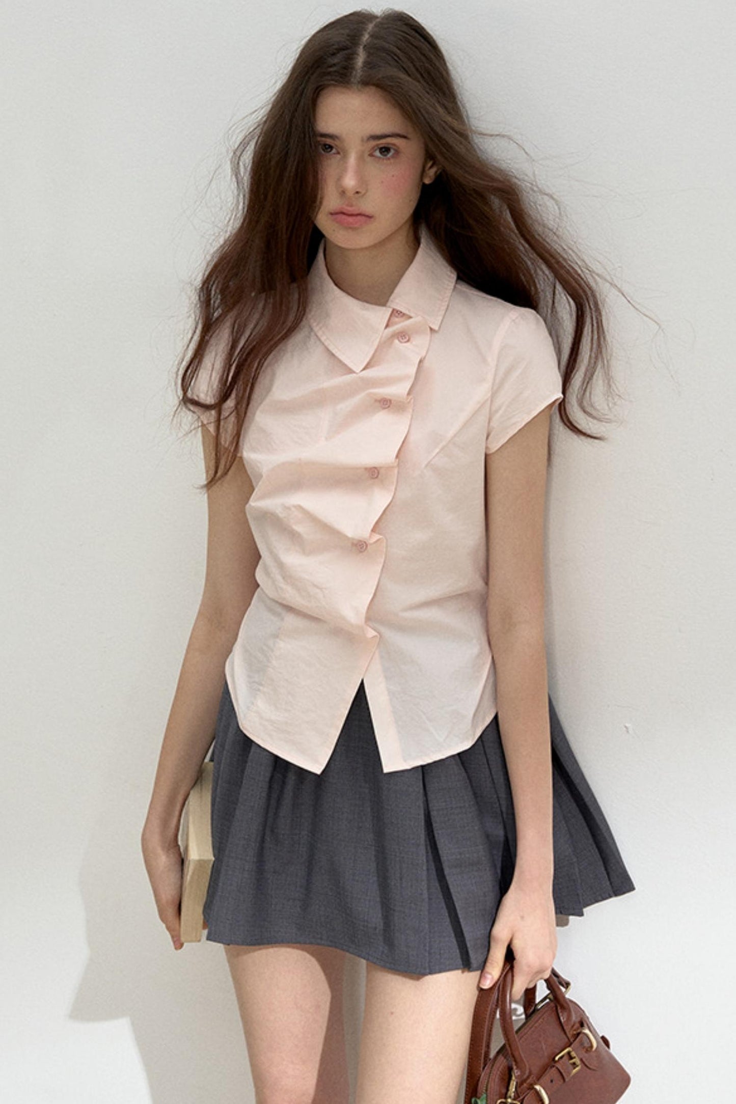 Pink Ruffled Lace Short Sleeves Blouse