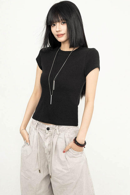 Retro Square Shoulder Slim Fit Tee