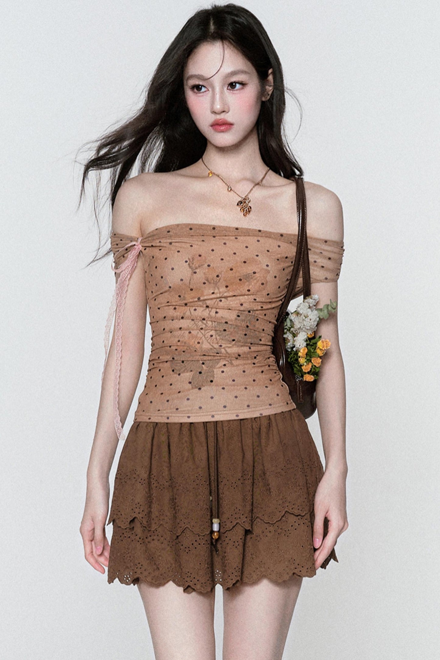 Rose Mist Polka Dot One-Shoulder Top