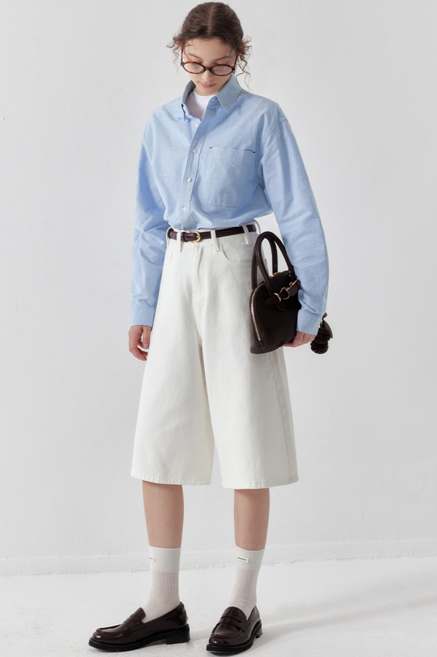 Washed Denim Wide-Leg Crop Pants