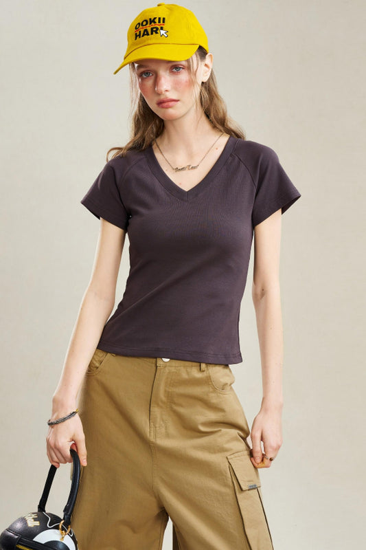 Short Shoulder V-Neck T-Shirt