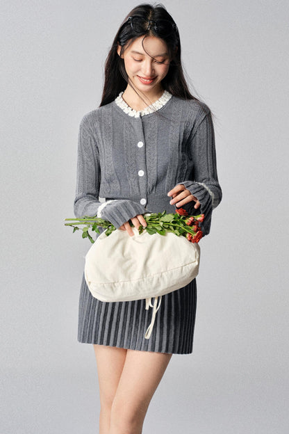 Gray French Knit Cardigan Set-Up