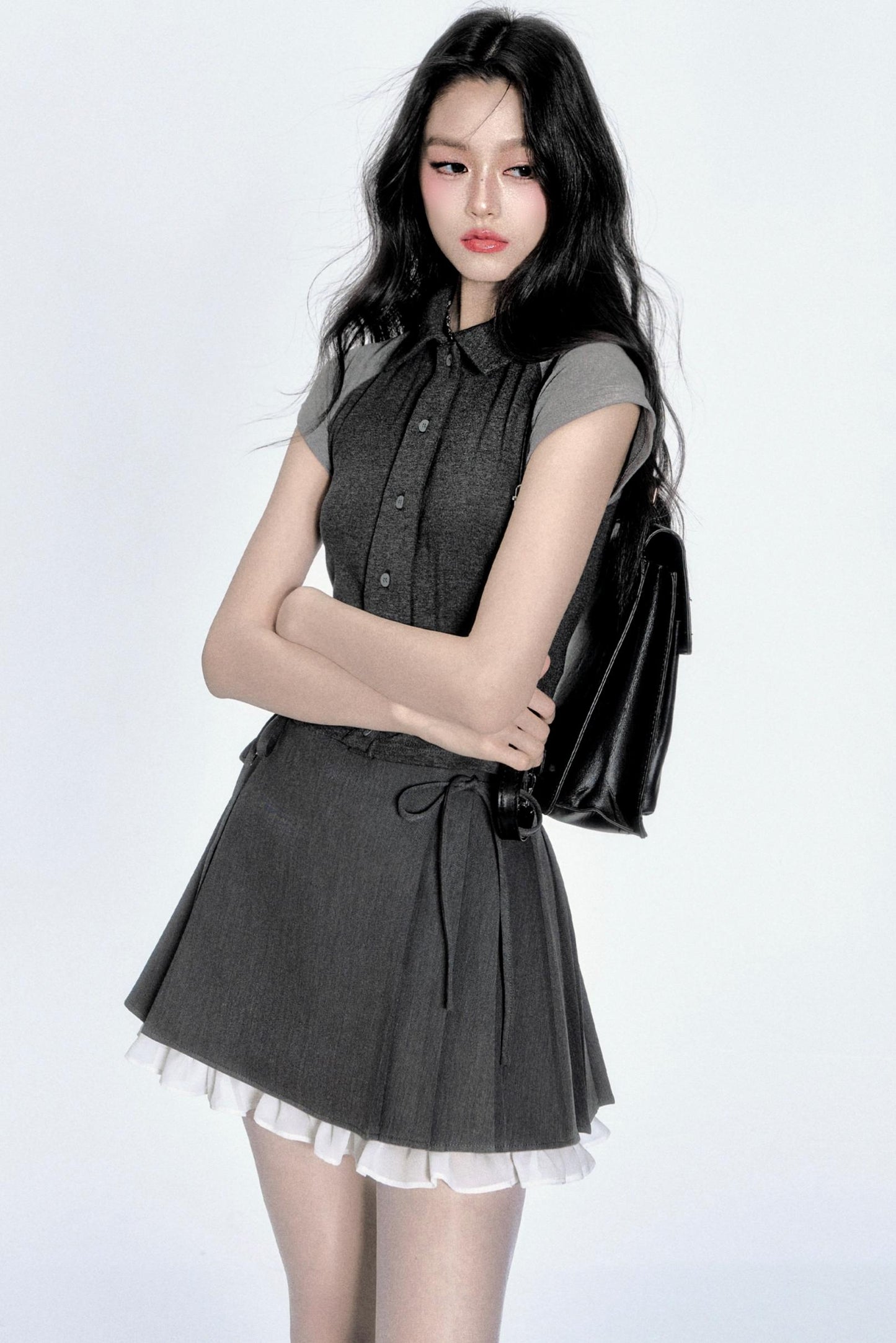 Color Clash Tie-Front Top & Skirt Set-Up