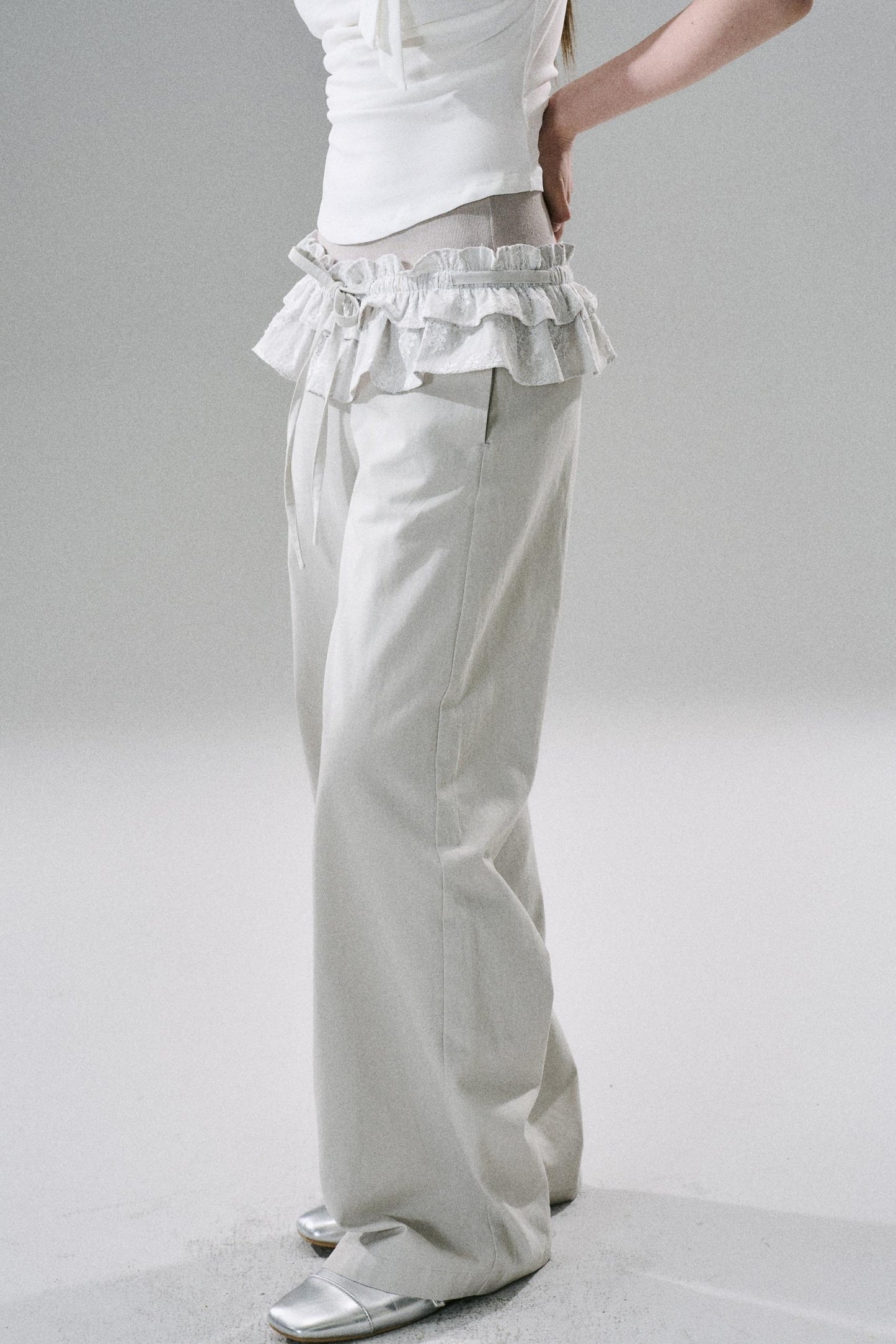 Slim Stretch Silver Wide-Leg Trousers