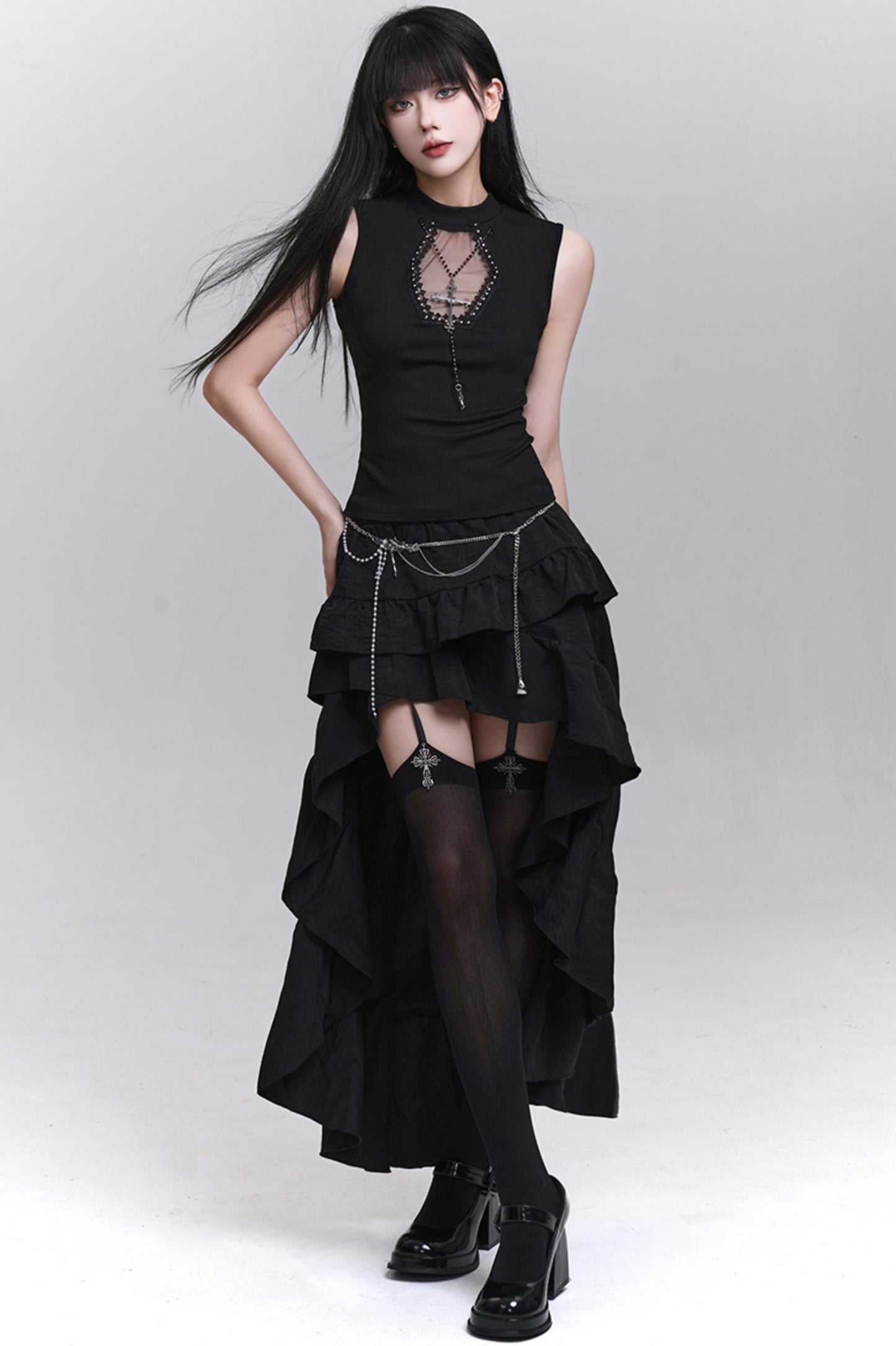 Ghostly Black Sleeveless Top