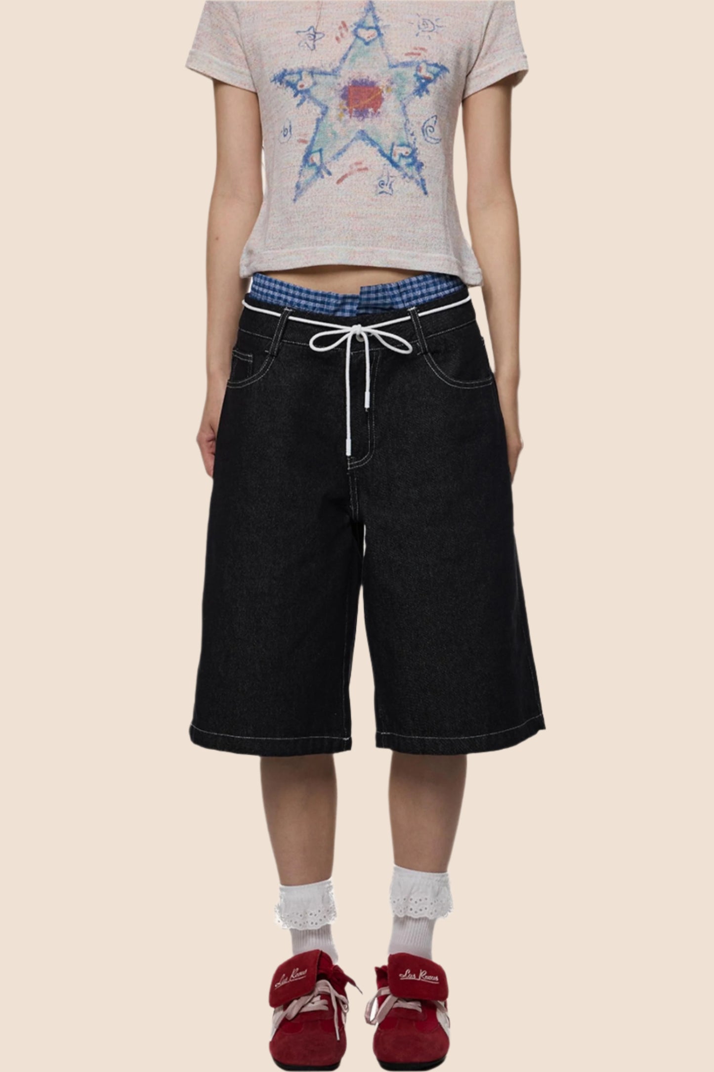 Retro Plaid Wide-Leg Summer Jeans