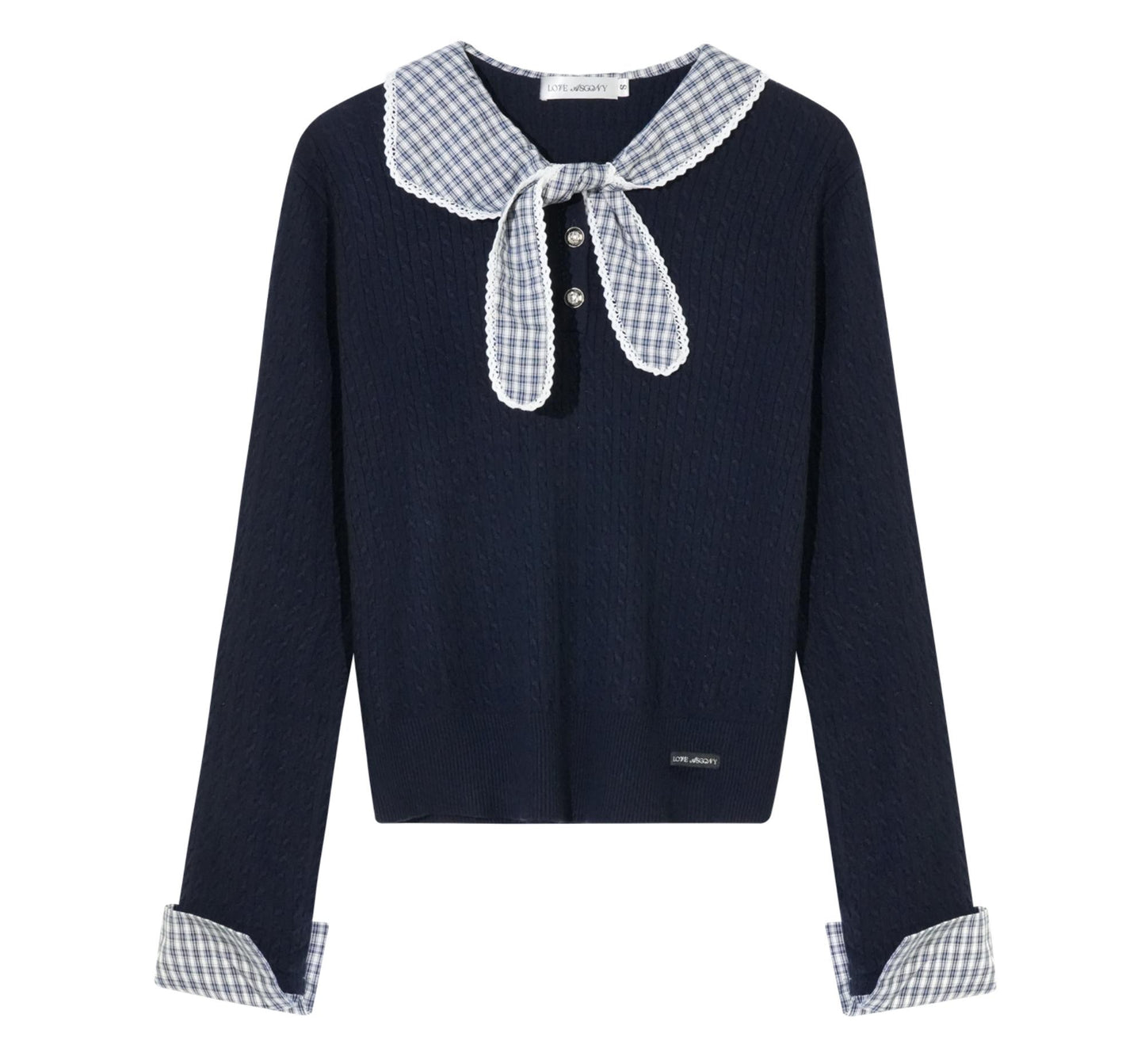 Contrast Plaid Panel Knit Sweater